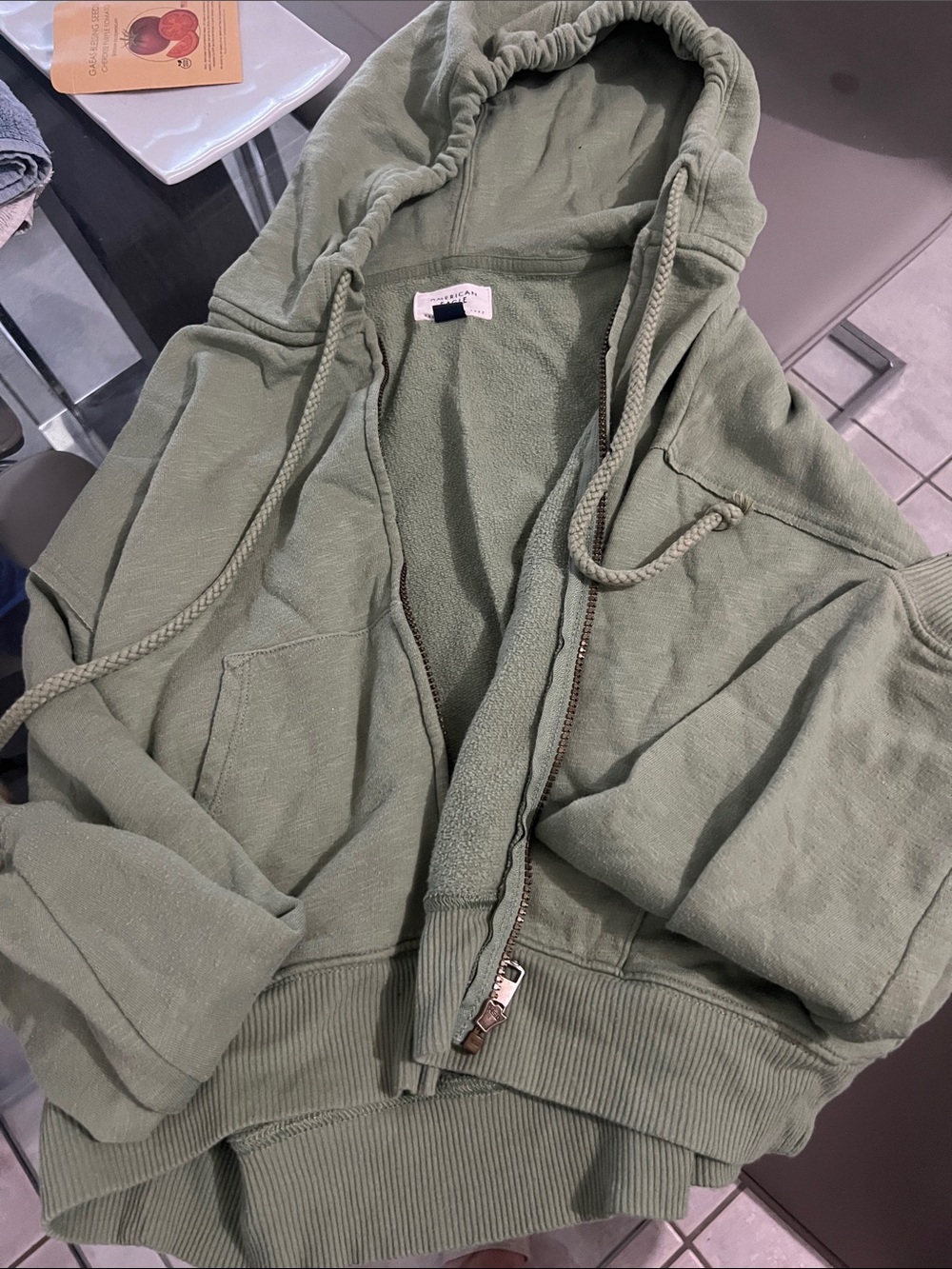 American Eagle Outfitters Olive Green Lightweight Zip Hoodie